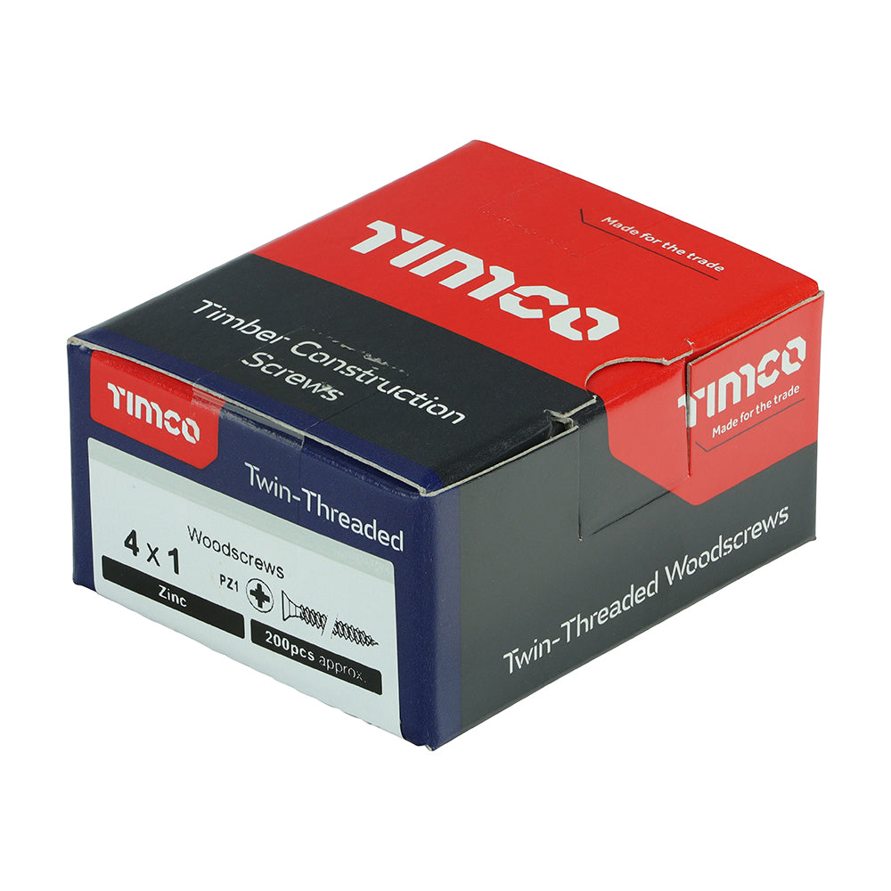 Twin Woodscrew PZ1 CSK Zinc - 4 x 1 | Box of 200