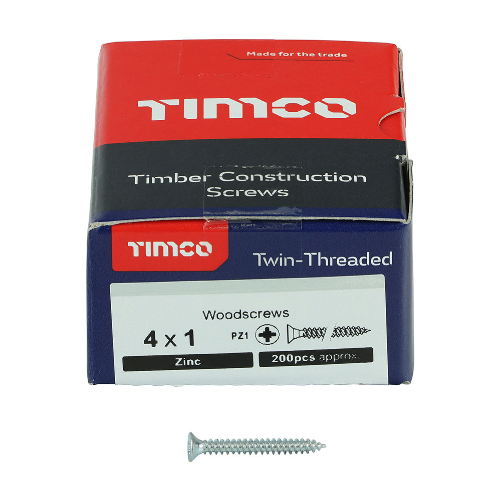 Twin Woodscrew PZ1 CSK Zinc - 4 x 1 | Box of 200
