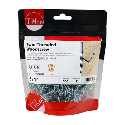 Twin Woodscrew PZ2 CSK - BZP - 6 x 1 | TIMpac of 35