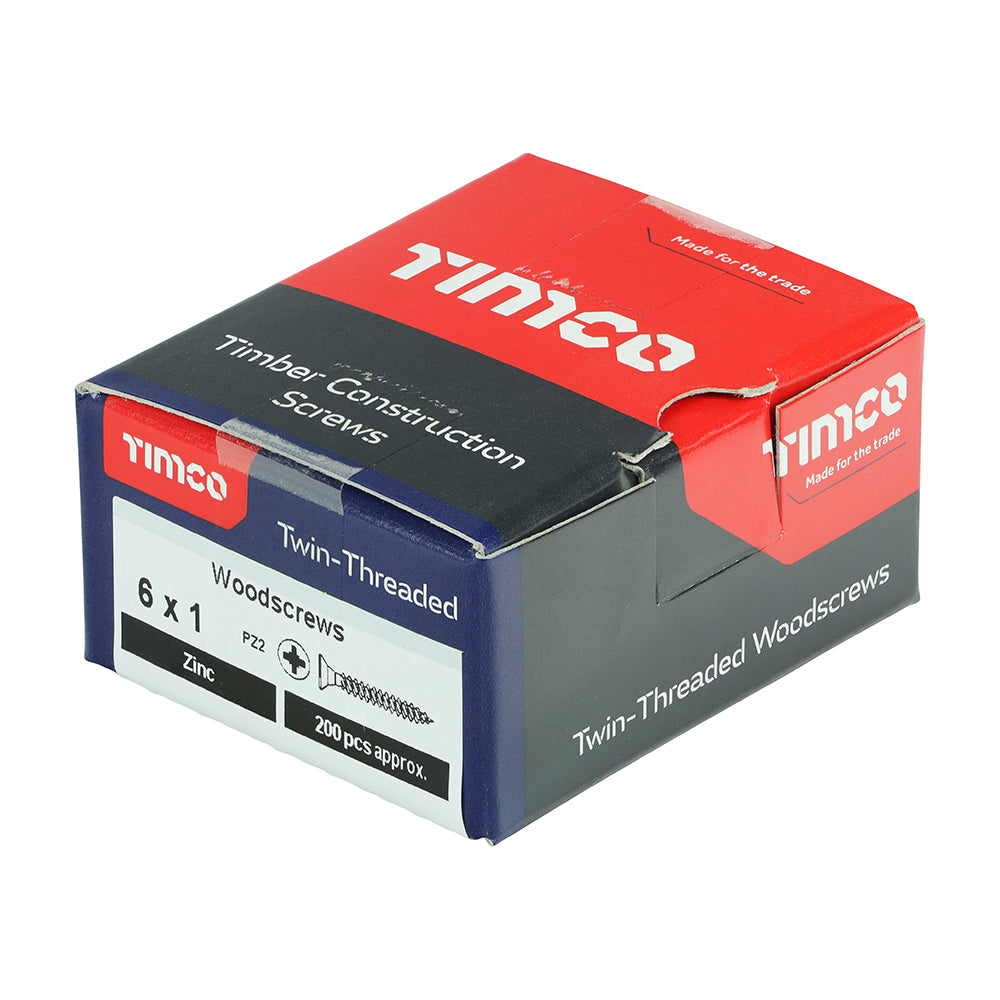 Twin Woodscrew PZ2 CSK Zinc - 6 x 1 | Box of 200