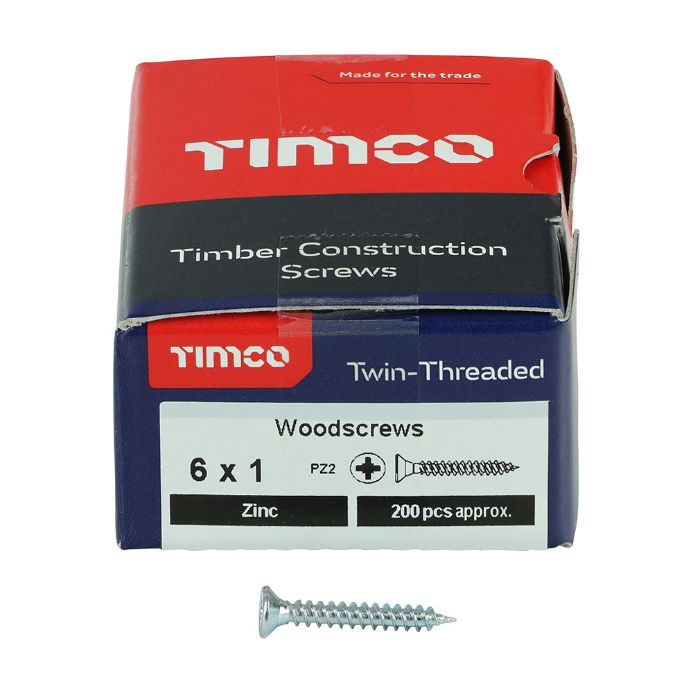 Twin Woodscrew PZ2 CSK Zinc - 6 x 1 | Box of 200