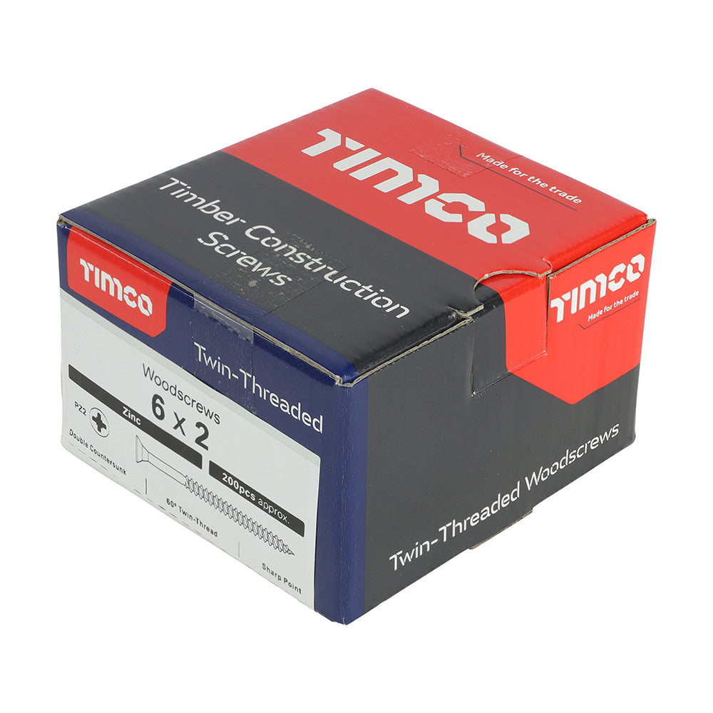 Twin Woodscrew PZ2 CSK Zinc - 6 x 2 | Box of 200