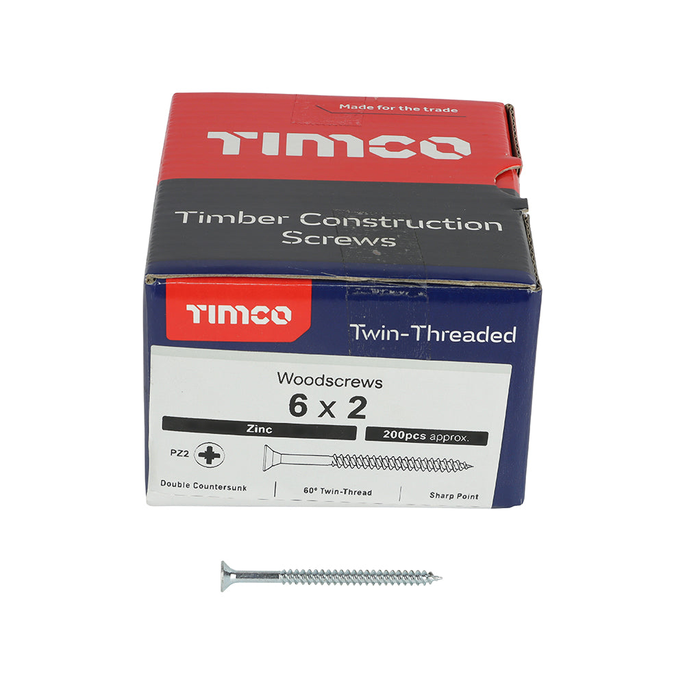 Twin Woodscrew PZ2 CSK Zinc - 6 x 2 | Box of 200