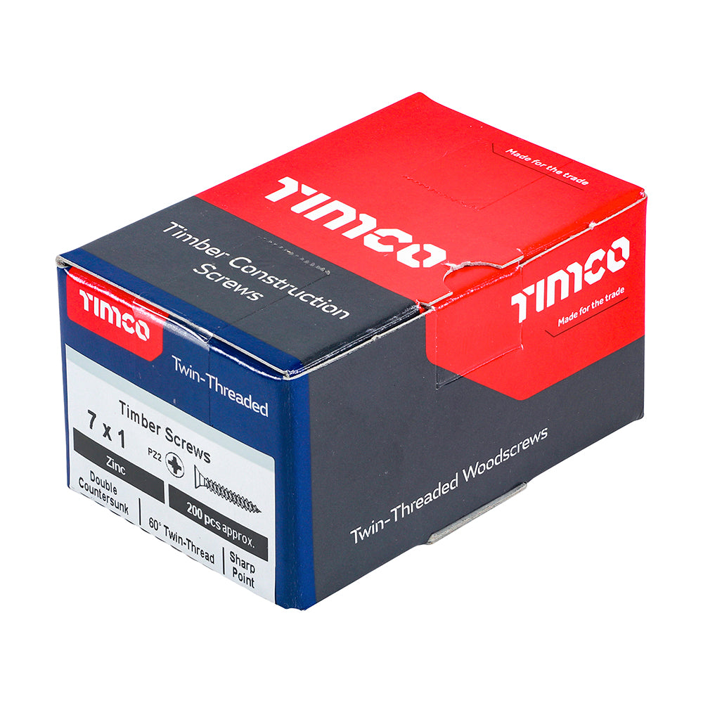 Twin Woodscrew PZ2 CSK Zinc - 7 x 1 | Box of 200