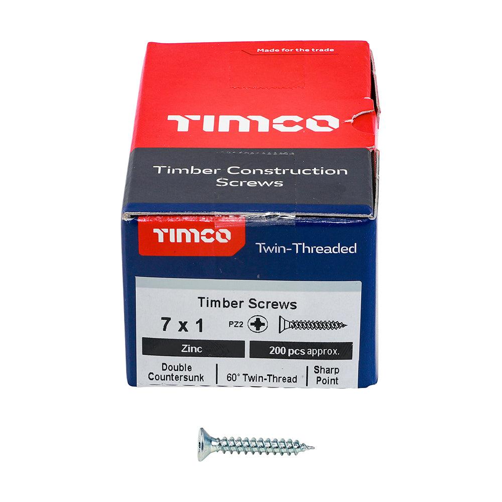 Twin Woodscrew PZ2 CSK Zinc - 7 x 1 | Box of 200
