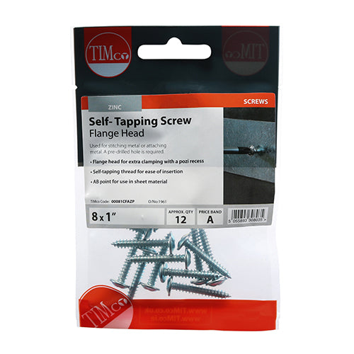 S/Tapping Screw PZ2 FLG - BZP - 8 x 1 | TIMpac of 12