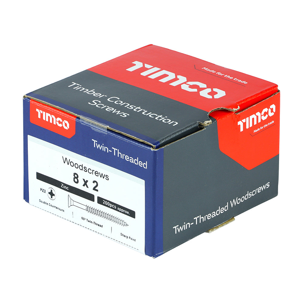 Twin Woodscrew PZ2 CSK Zinc - 8 x 2 | Box of 200