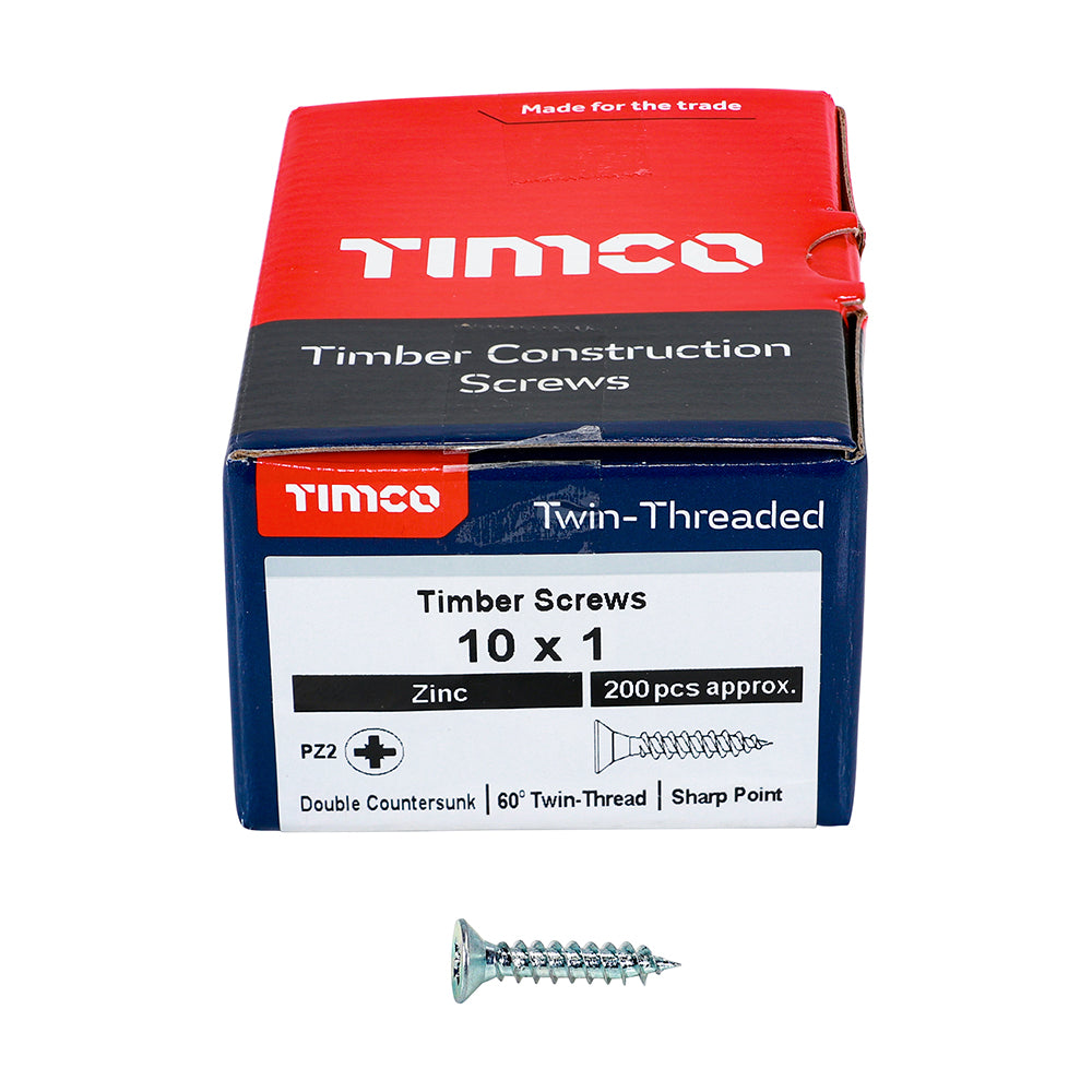 Twin Woodscrew PZ2 CSK Zinc - 10 x 1 | Box of 200
