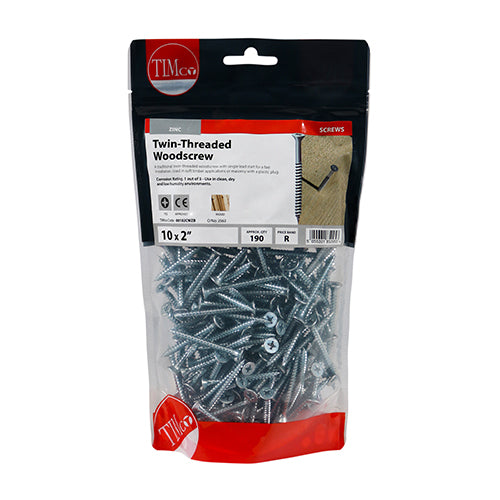 Twin Woodscrew PZ2 CSK - BZP - 10 x 2 | TIMpac of 12