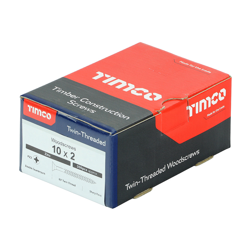 Twin Woodscrew PZ2 CSK Zinc - 10 x 2 | Box of 200