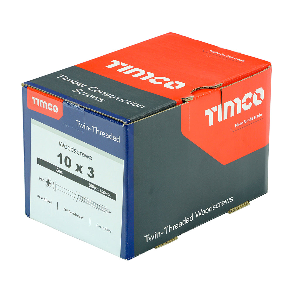 Twin Woodscrew PZ2 RND Zinc - 10 x 3 | Box of 200