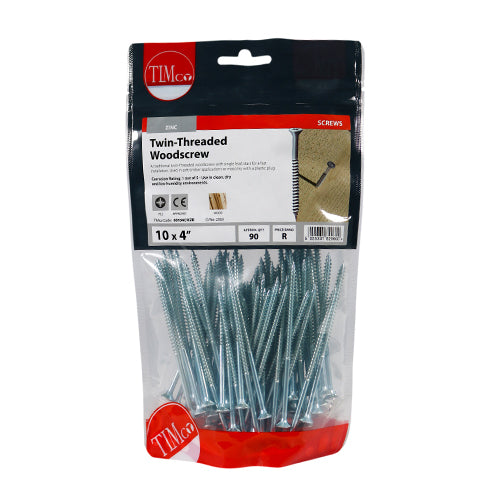 Twin Woodscrew PZ2 CSK - BZP - 10 x 4 | TIMpac of 6