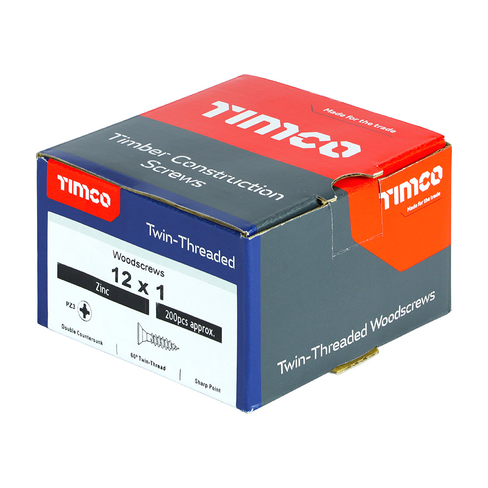 Twin Woodscrew PZ3 CSK Zinc - 12 x 1 | Box of 200