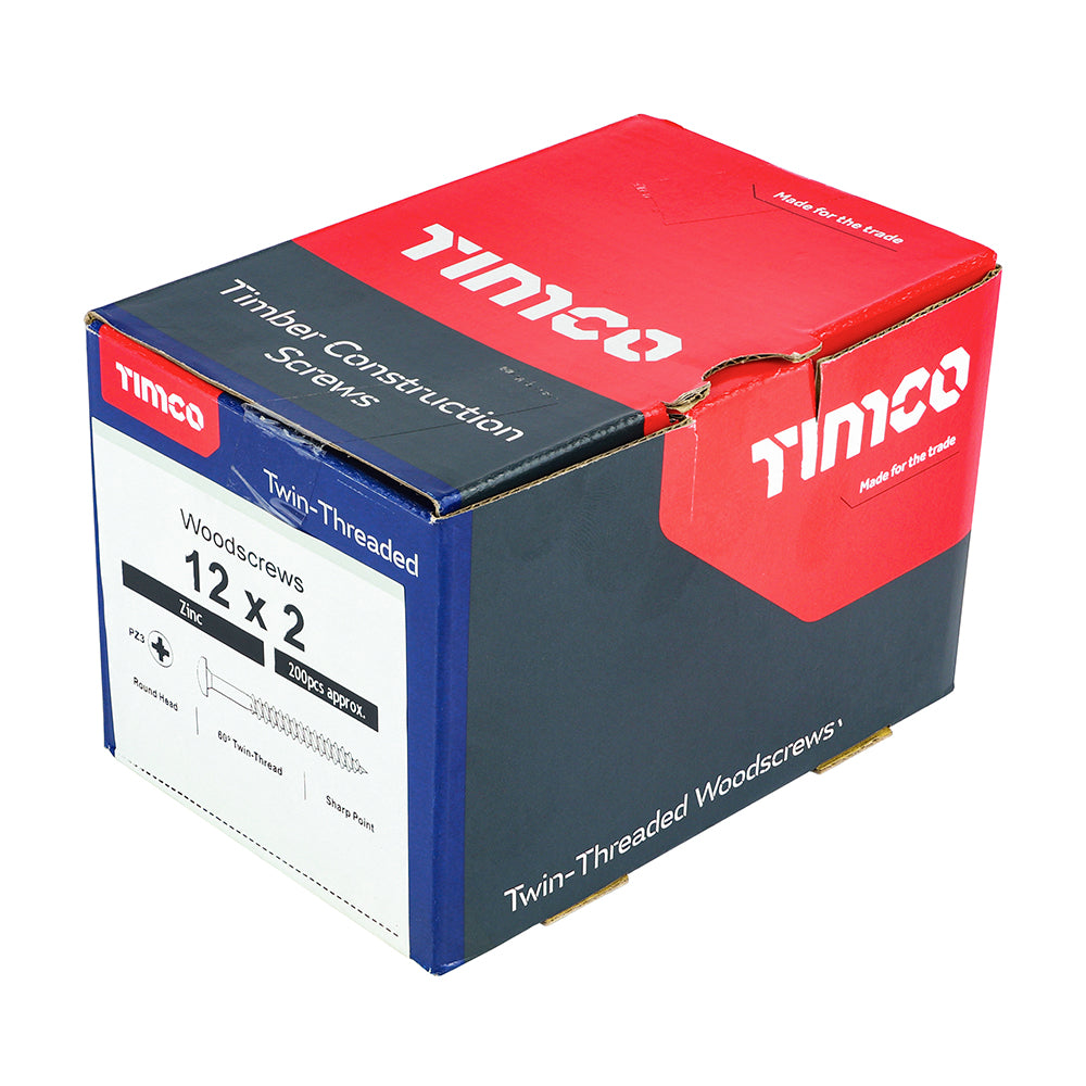 Twin Woodscrew PZ3 RND Zinc - 12 x 2 | Box of 200