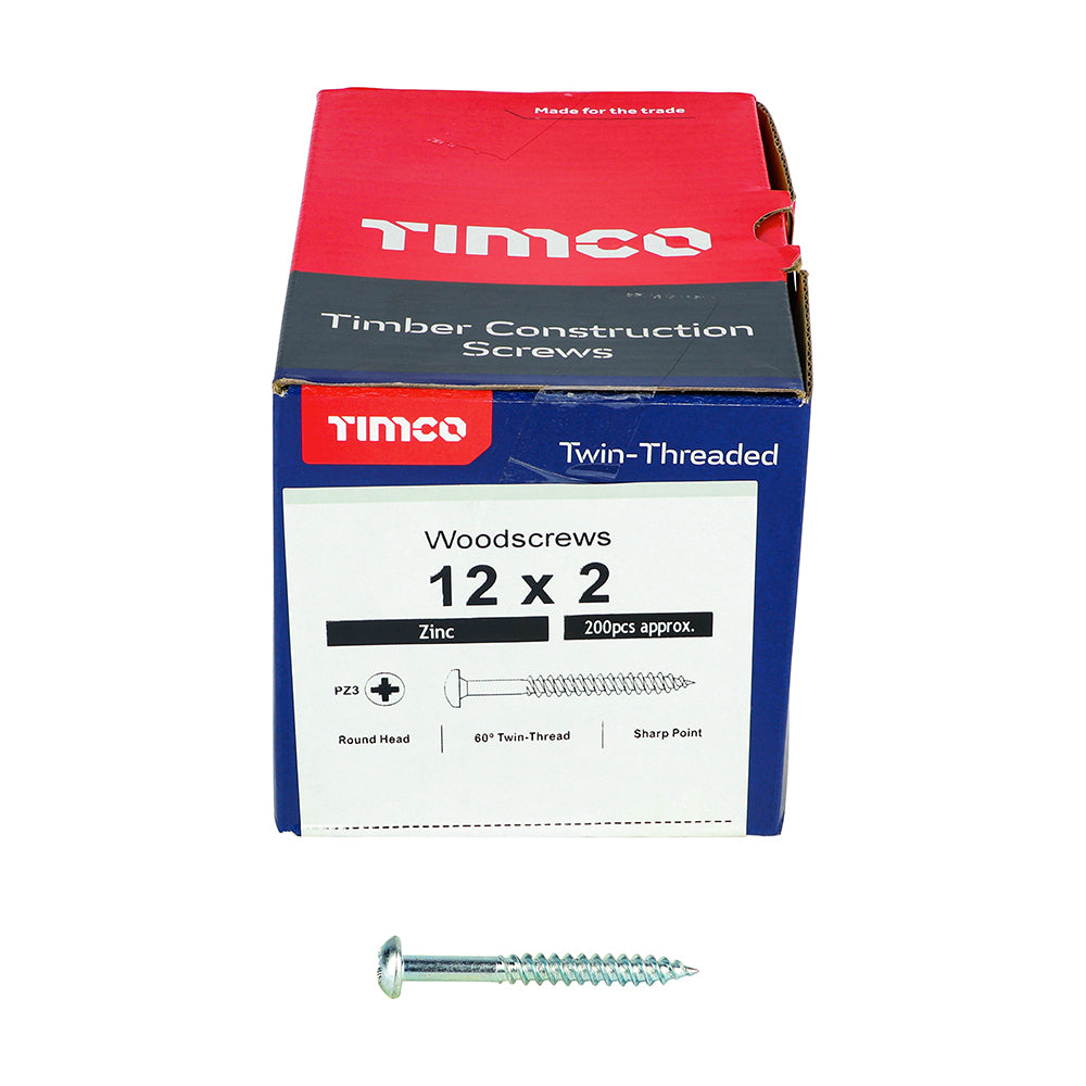 Twin Woodscrew PZ3 RND Zinc - 12 x 2 | Box of 200