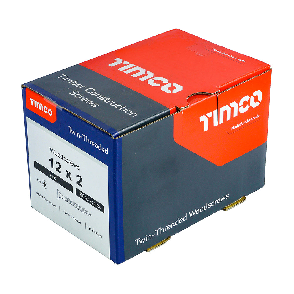 Twin Woodscrew PZ3 CSK Zinc - 12 x 2 | Box of 200