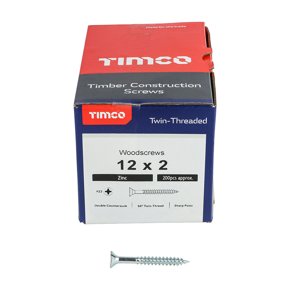 Twin Woodscrew PZ3 CSK Zinc - 12 x 2 | Box of 200
