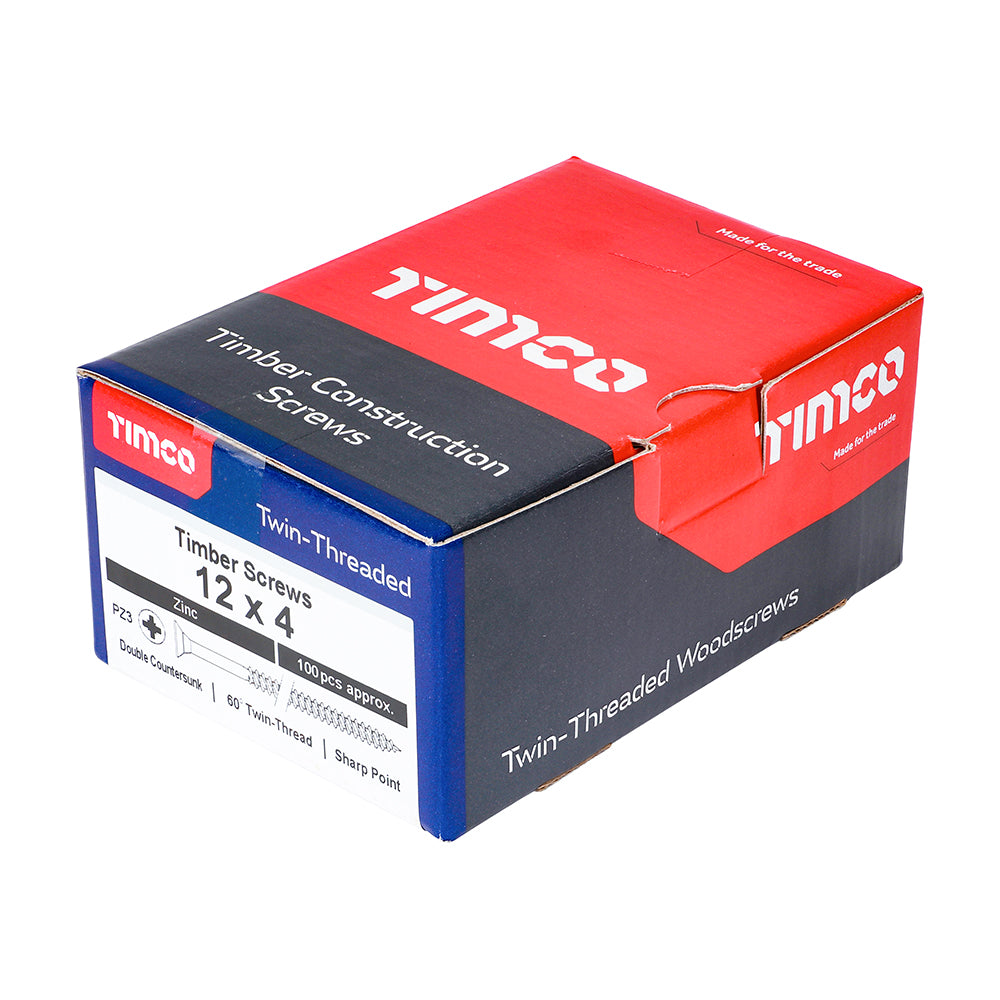 Twin Woodscrew PZ3 CSK Zinc - 12 x 4 | Box of 100