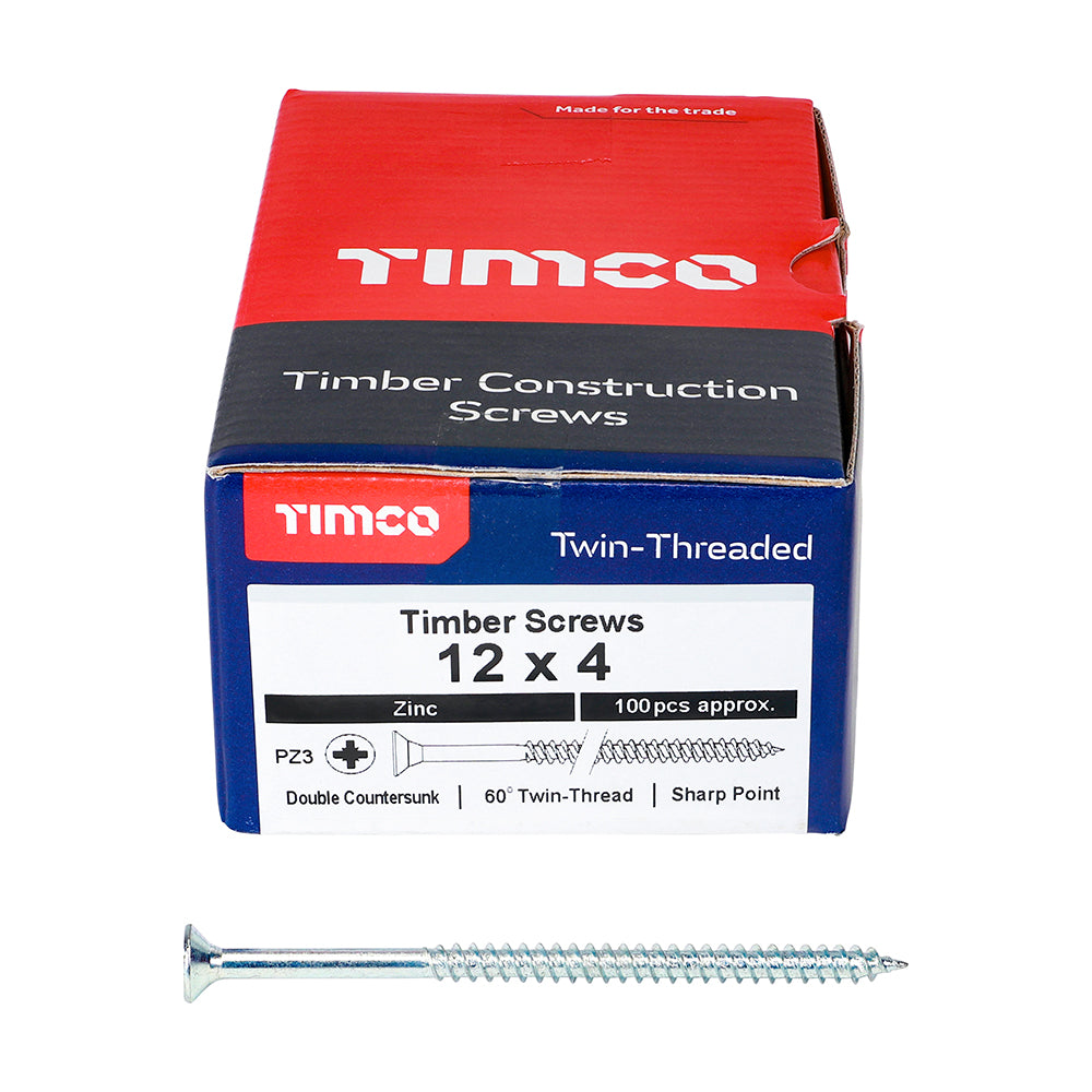 Twin Woodscrew PZ3 CSK Zinc - 12 x 4 | Box of 100