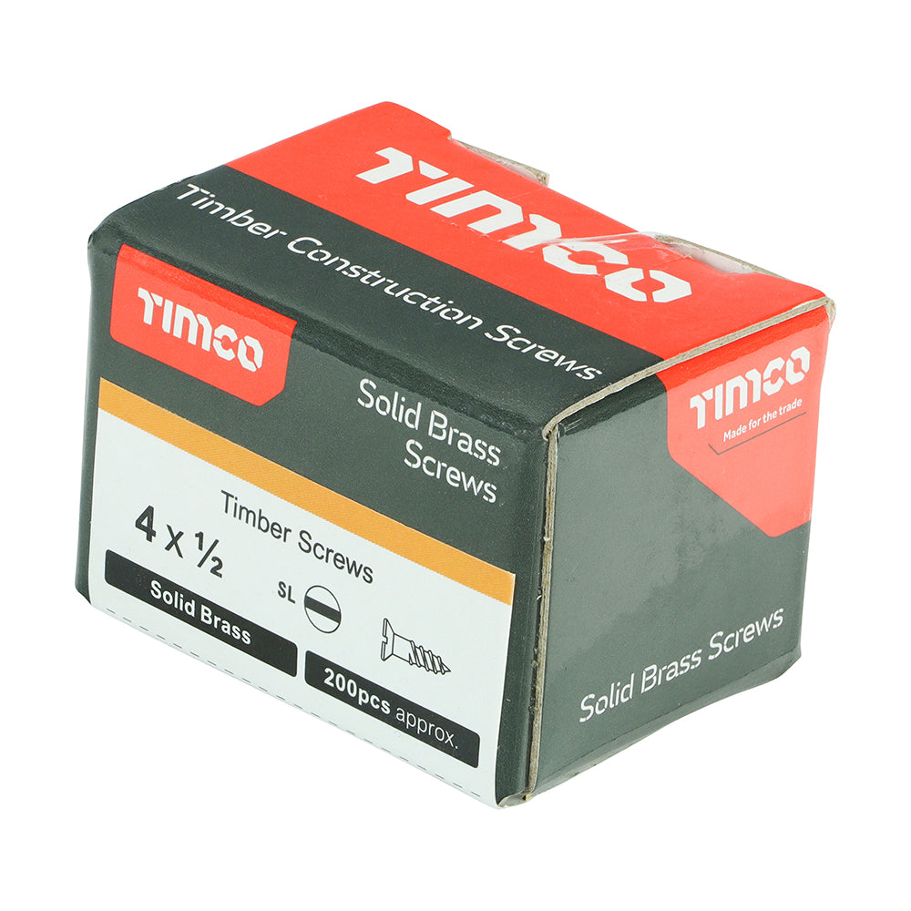 Brass Timber Screw SLOT CSK - 4 x 1/2 | Box of 200