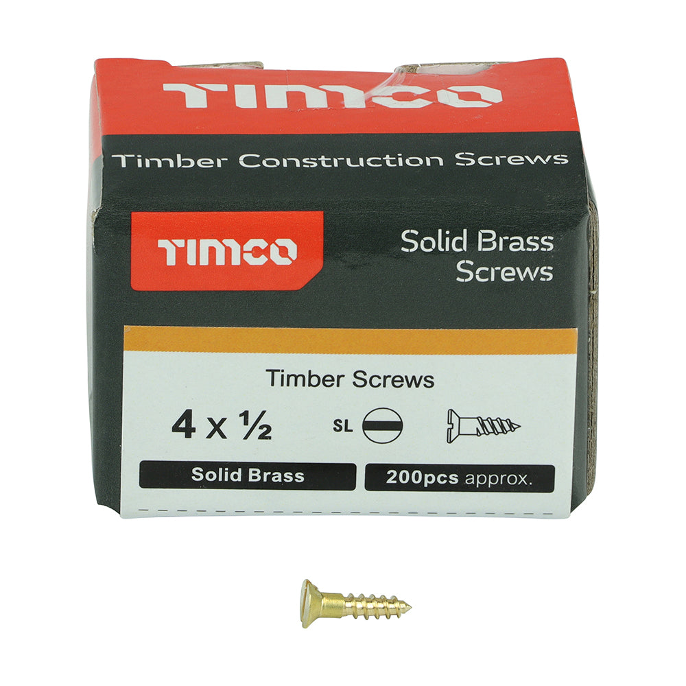 Brass Timber Screw SLOT CSK - 4 x 1/2 | Box of 200
