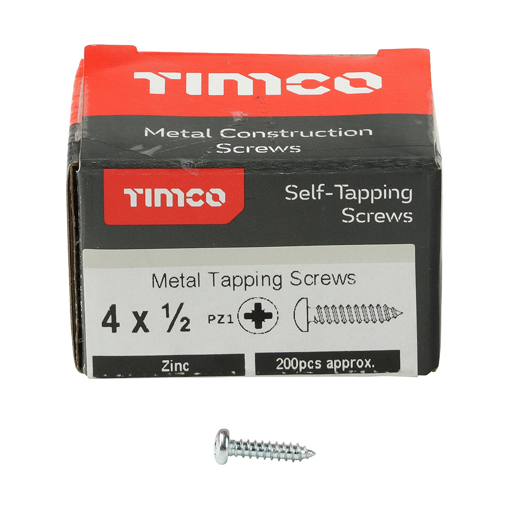 S/Tapping Screw PZ1 PAN Zinc - 4 x 1/2 | Box of 200