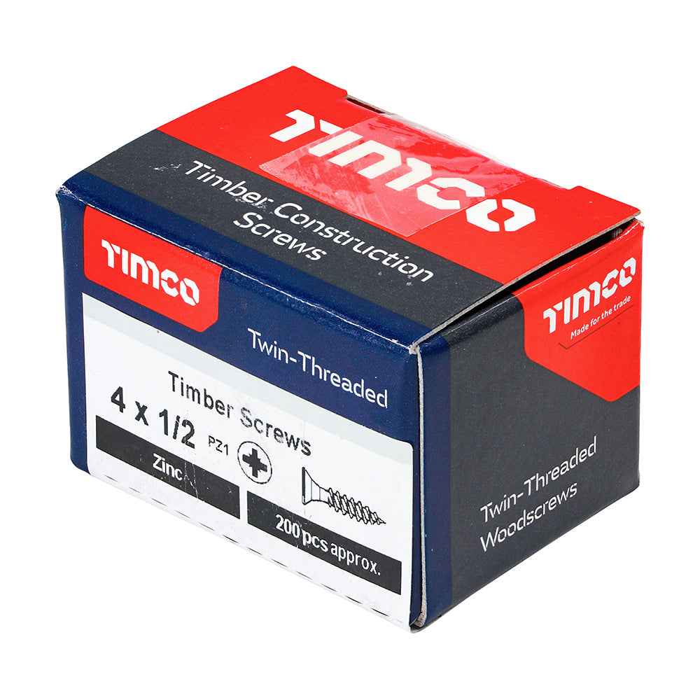 Twin Woodscrew PZ1 CSK Zinc - 4 x 1/2 | Box of 200