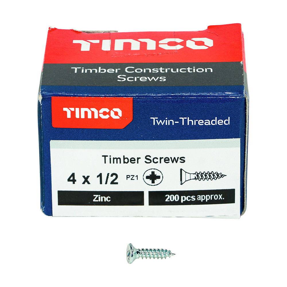 Twin Woodscrew PZ1 CSK Zinc - 4 x 1/2 | Box of 200