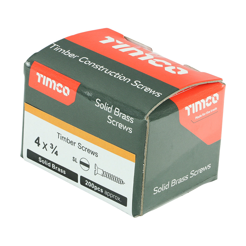 Brass Timber Screw SLOT CSK - 4 x 3/4 | Box of 200
