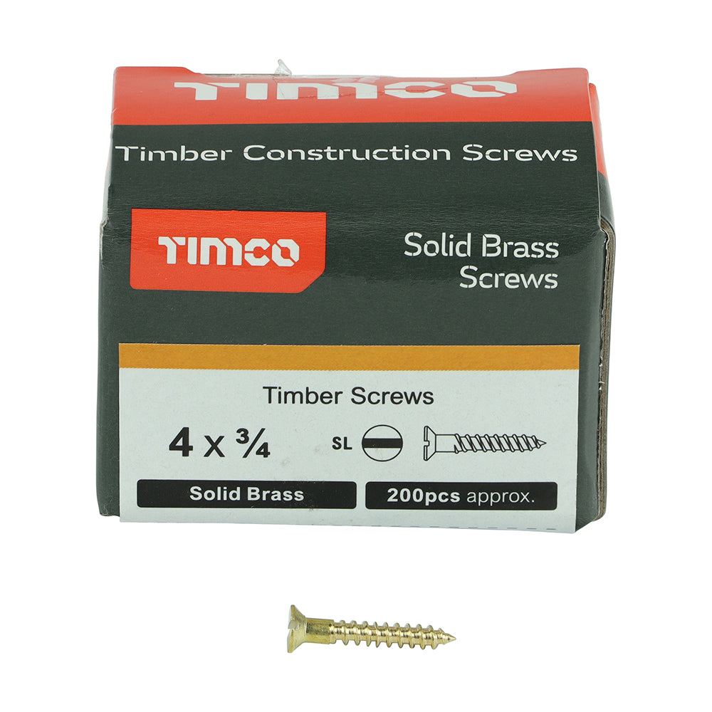 Brass Timber Screw SLOT CSK - 4 x 3/4 | Box of 200