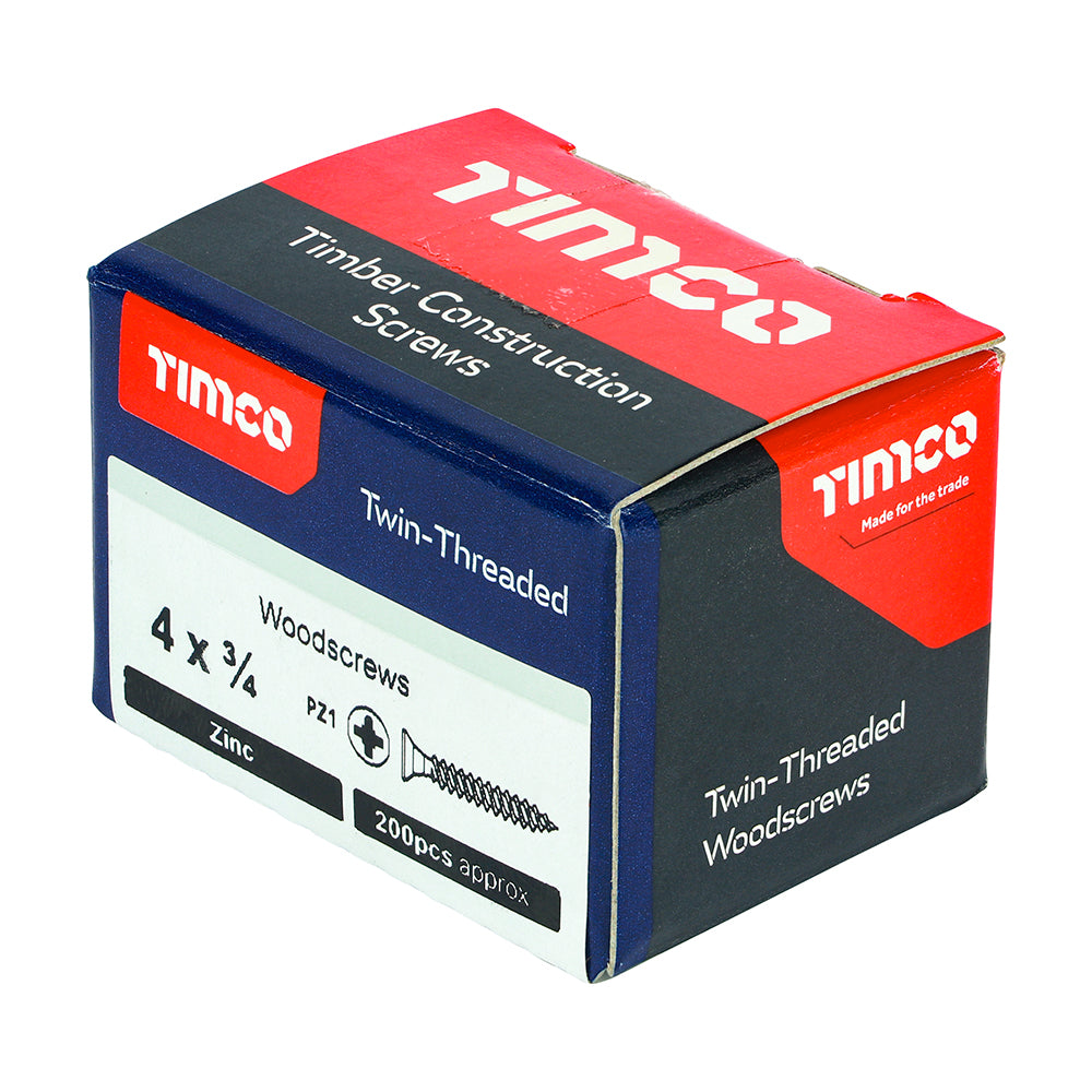 Twin Woodscrew PZ1 CSK Zinc - 4 x 3/4 | Box of 200