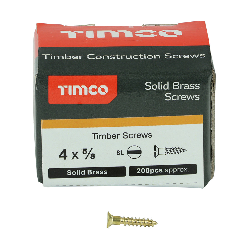 Brass Timber Screw SLOT CSK - 4 x 5/8 | Box of 200