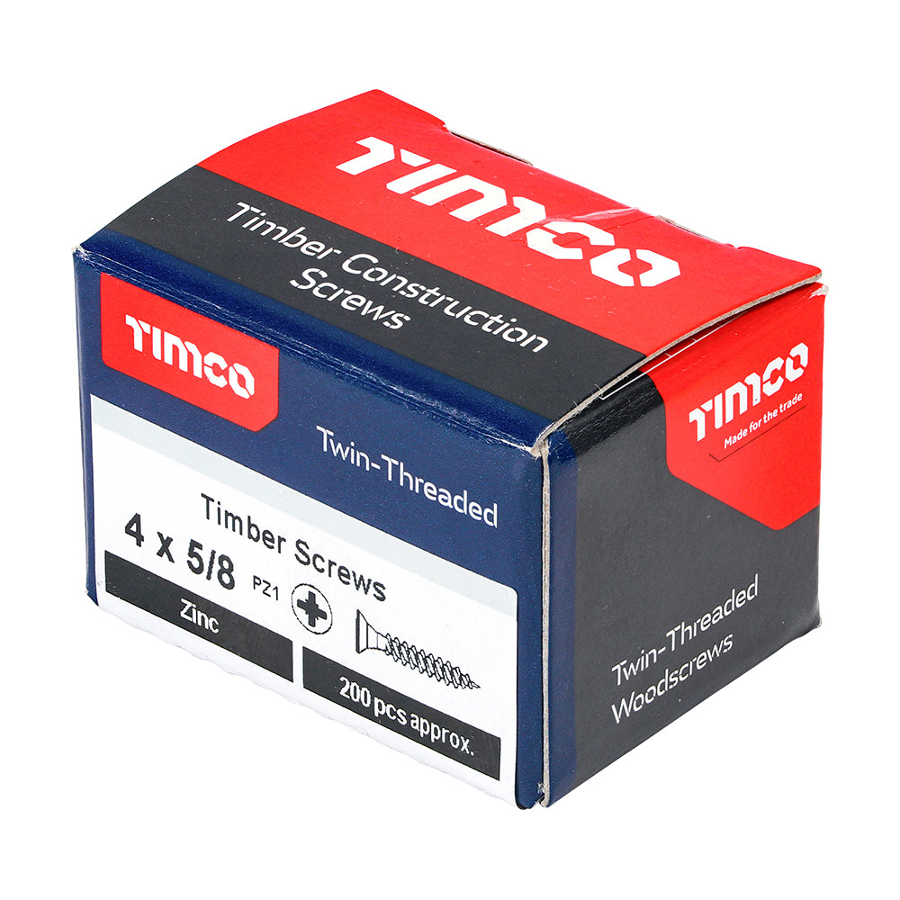 Twin Woodscrew PZ1 CSK Zinc - 4 x 5/8 | Box of 200