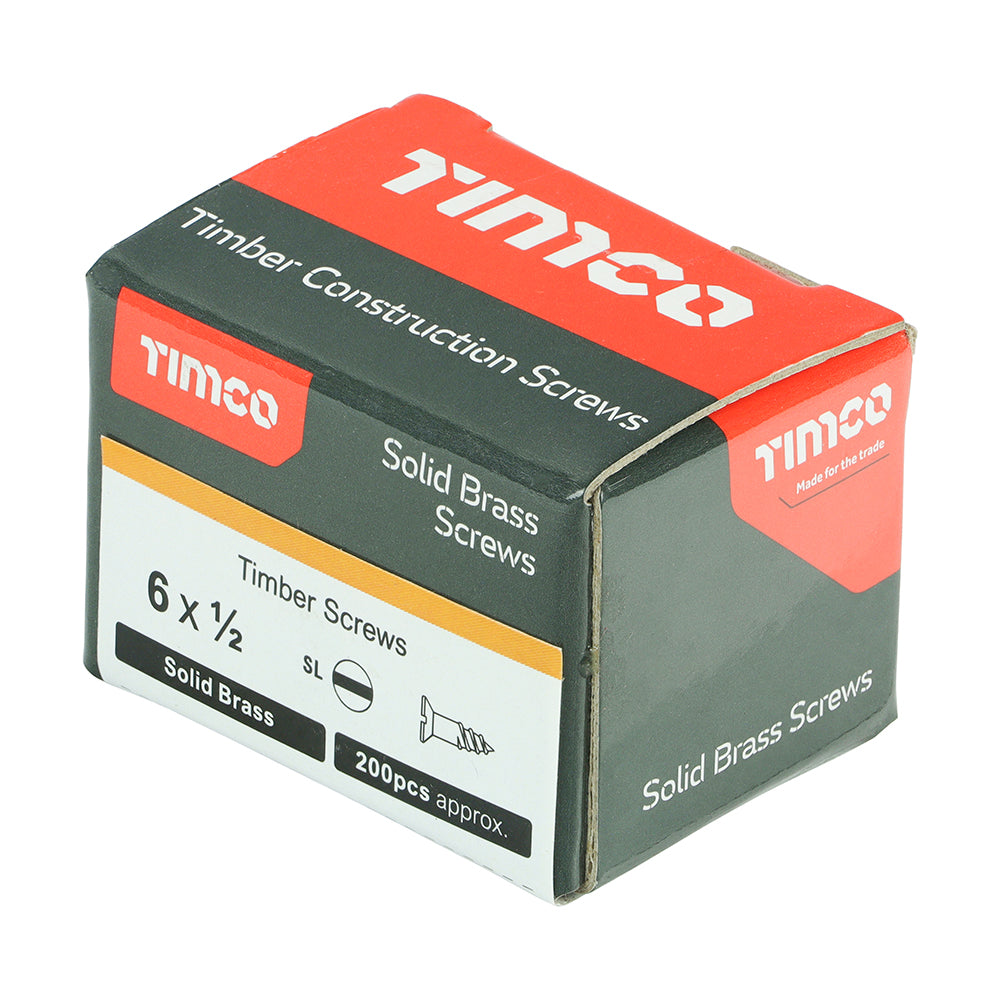 Brass Timber Screw SLOT CSK - 6 x 1/2 | Box of 200