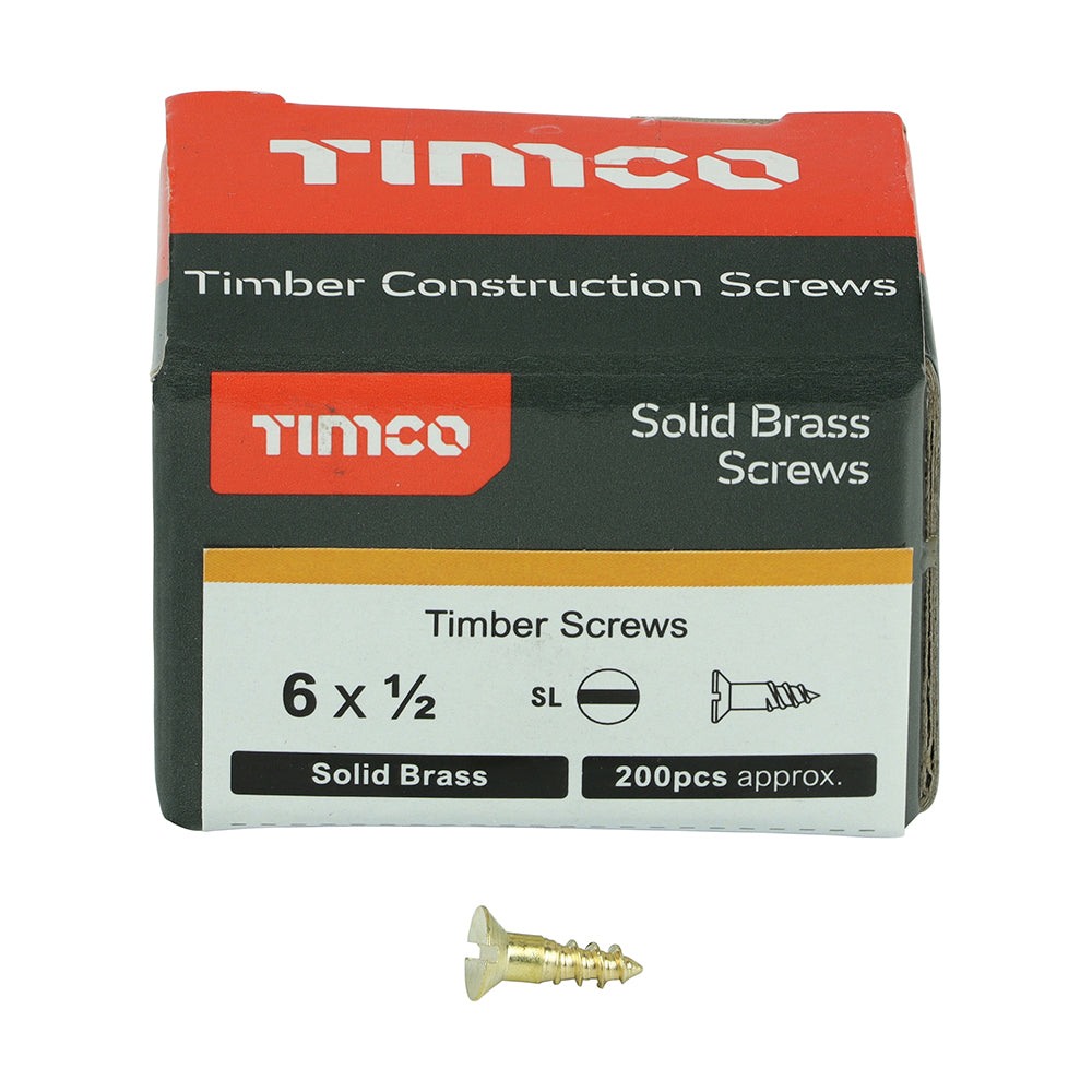 Brass Timber Screw SLOT CSK - 6 x 1/2 | Box of 200