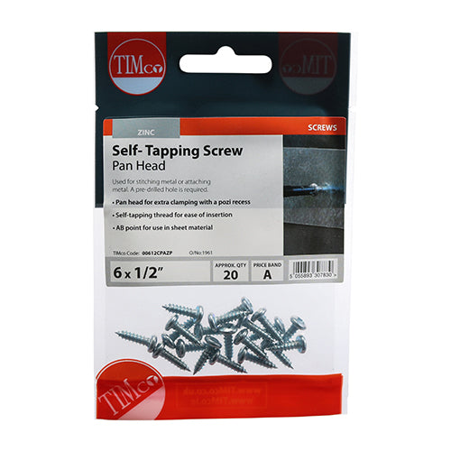 S/Tapping Screw PZ2 PAN - BZP - 6 x 1/2 | TIMpac of 20