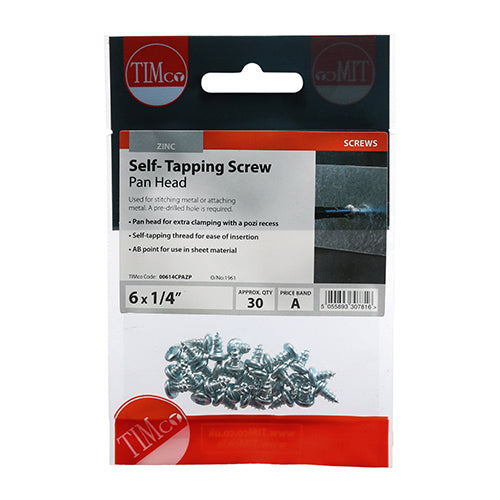 S/Tapping Screw PZ2 PAN - BZP - 6 x 1/4 | TIMpac of 30