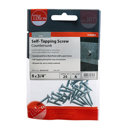 S/Tapping Screw PZ2 CSK - BZP - 6 x 3/4 | TIMpac of 25