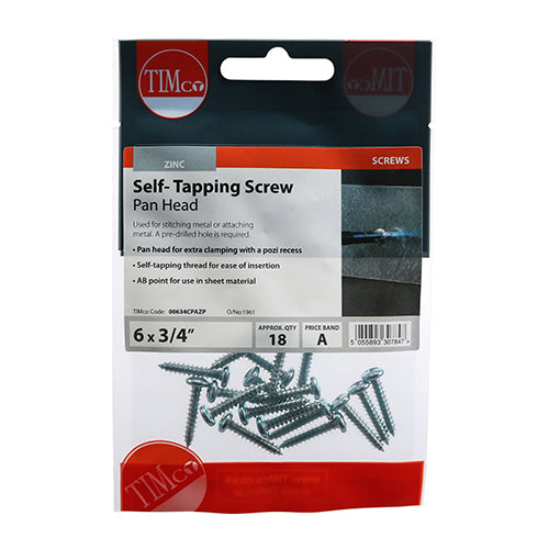 S/Tapping Screw PZ2 PAN - BZP - 6 x 3/4 | TIMpac of 18