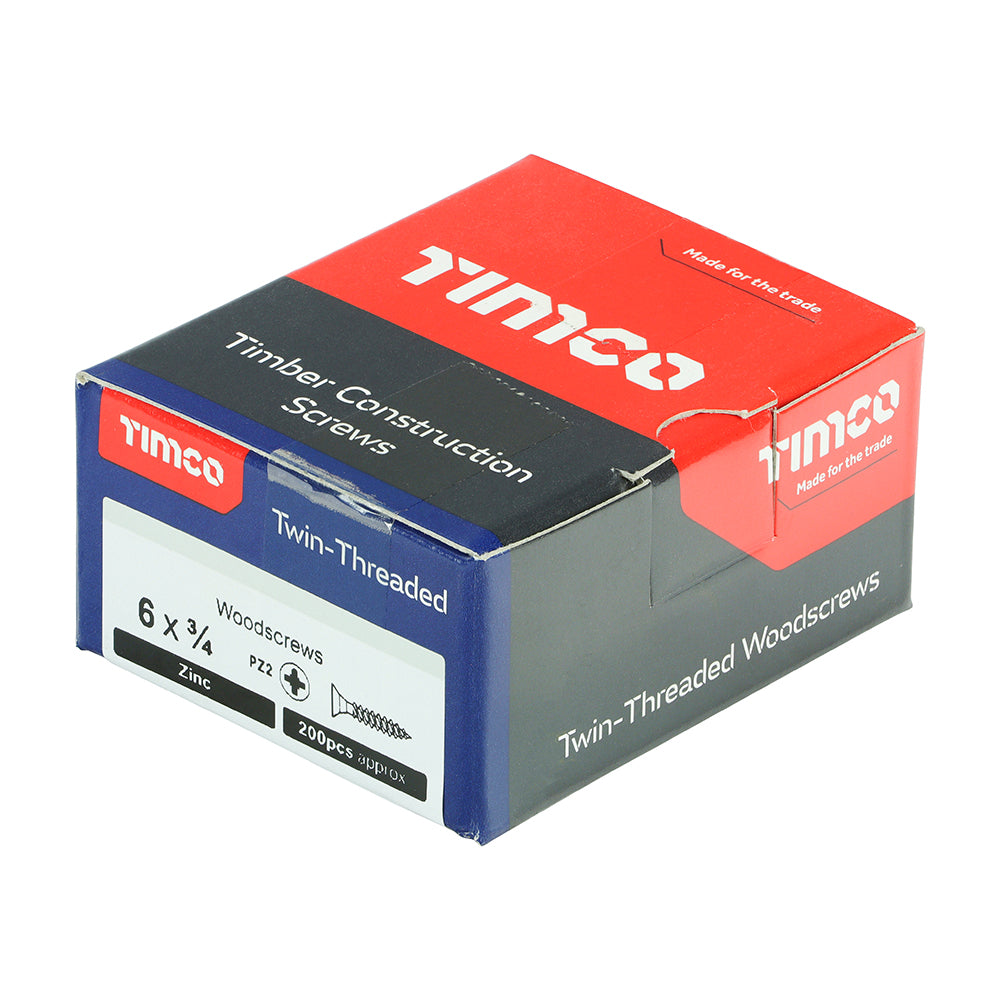 Twin Woodscrew PZ2 CSK Zinc - 6 x 3/4 | Box of 200