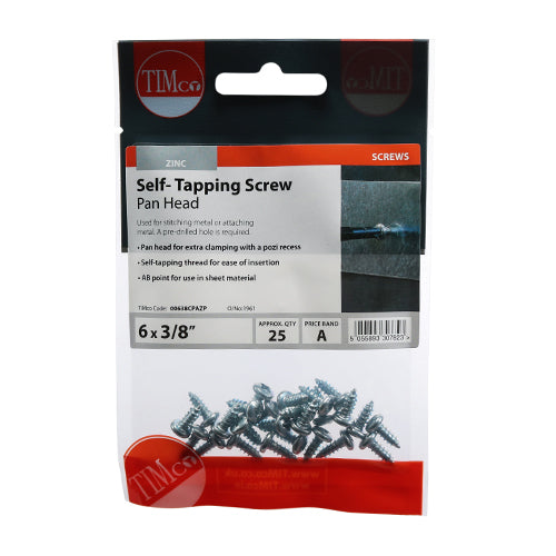 S/Tapping Screw PZ2 PAN - BZP - 6 x 3/8 | TIMpac of 25