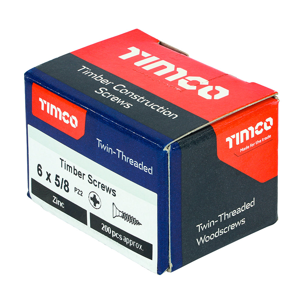 Twin Woodscrew PZ2 CSK Zinc - 6 x 5/8 | Box of 200