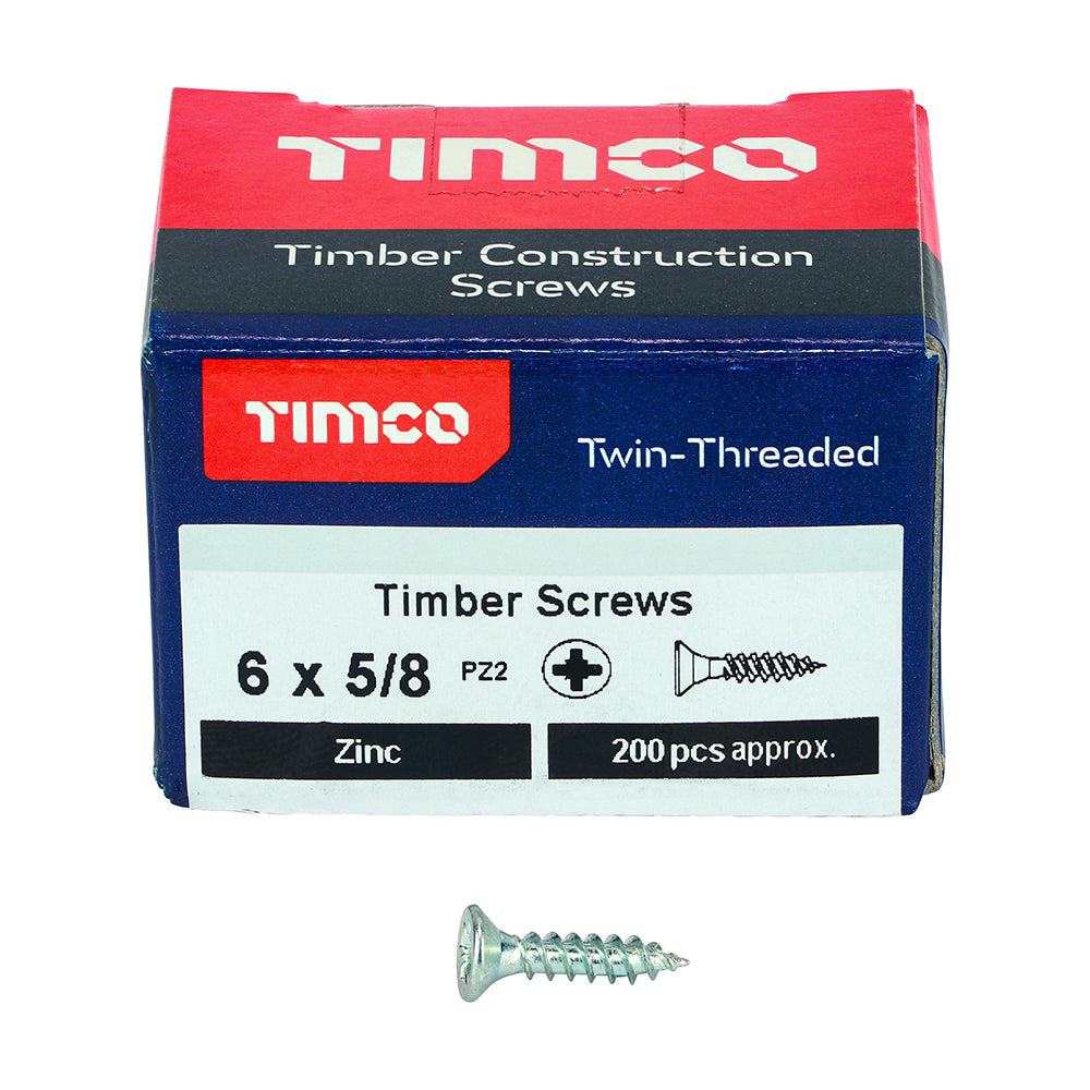 Twin Woodscrew PZ2 CSK Zinc - 6 x 5/8 | Box of 200