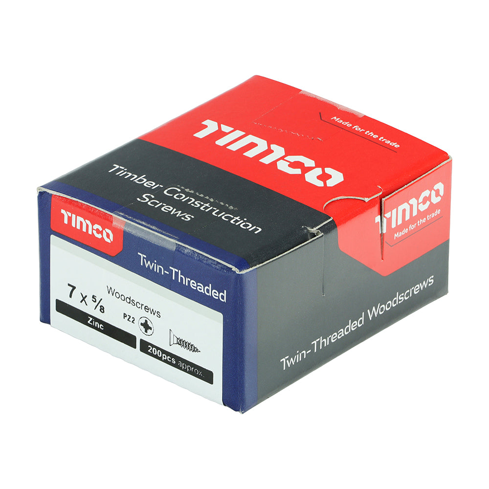 Twin Woodscrew PZ2 CSK Zinc - 7 x 5/8 | Box of 200