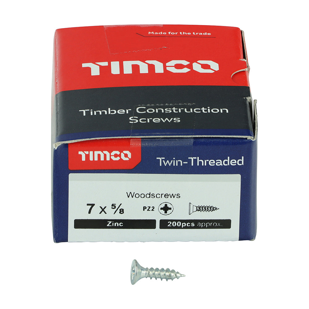Twin Woodscrew PZ2 CSK Zinc - 7 x 5/8 | Box of 200