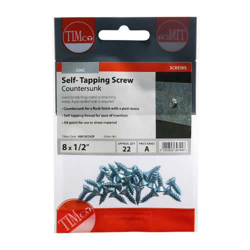 S/Tapping Screw PZ2 CSK - BZP - 8 x 1/2 | TIMpac of 22