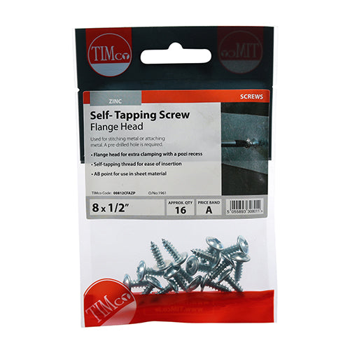 S/Tapping Screw PZ2 FLG - BZP - 8 x 1/2 | TIMpac of 16