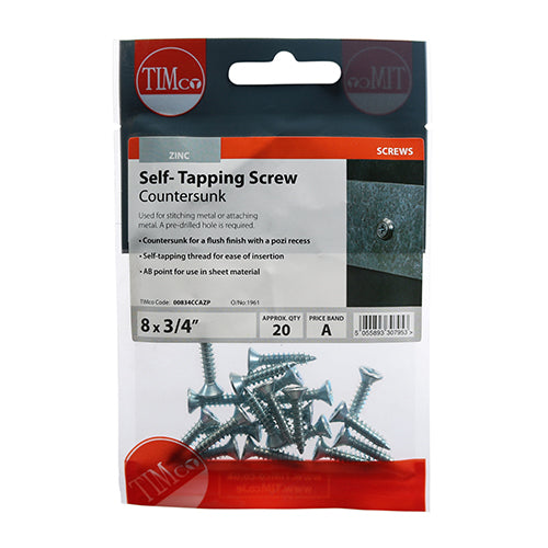 S/Tapping Screw PZ2 CSK - BZP - 8 x 3/4 | TIMpac of 20