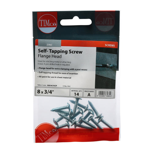 S/Tapping Screw PZ2 FLG - BZP - 8 x 3/4 | TIMpac of 14