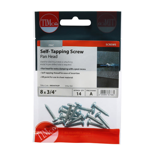 S/Tapping Screw PZ2 PAN - BZP - 8 x 3/4 | TIMpac of 14